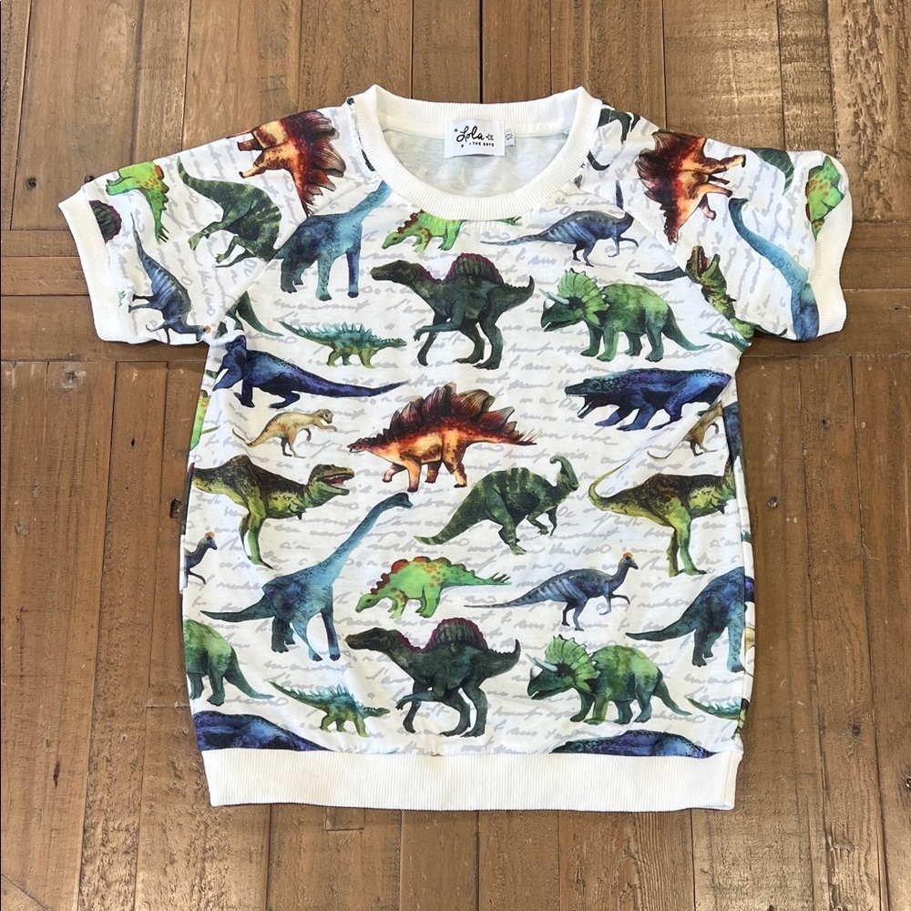 Lola + the boys dinosaur print short sleeve sweatshirt unisex 10 years crewneck